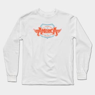 America - Shield Design (Full Color - Worn) Long Sleeve T-Shirt